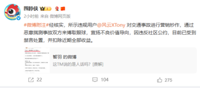 恶意揣测博取眼球，近200万粉丝的大V被处置！