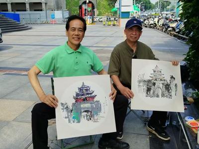 画家临街创作，描绘南宁人文历史与烟火气